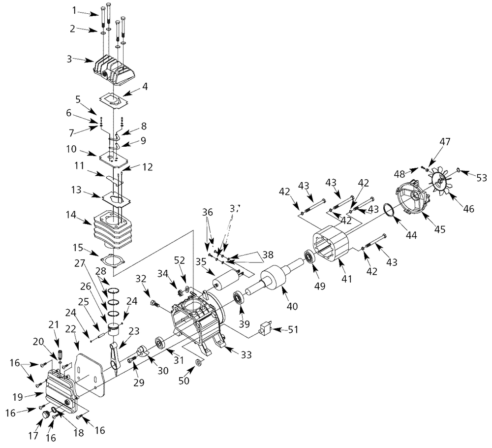 Pump Parts Diagram and Parts List for HX4000  Campbell Hausfeld Compressor